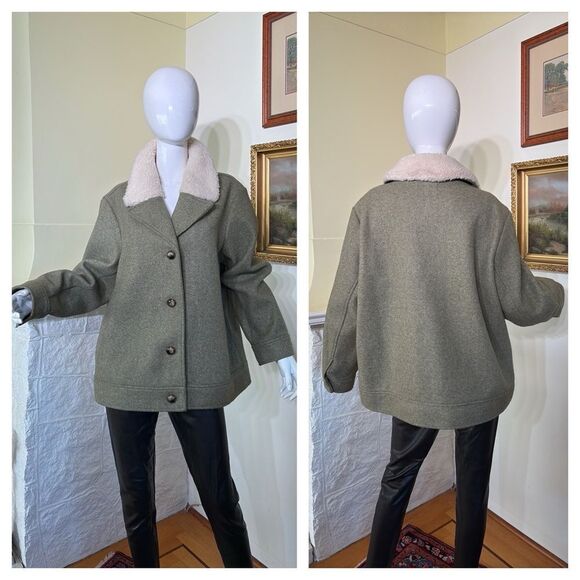Old Navy Soft Brushed Sherpa Trim Aviator Style Bomber Jacket Moss Green - Picture 1 of 12